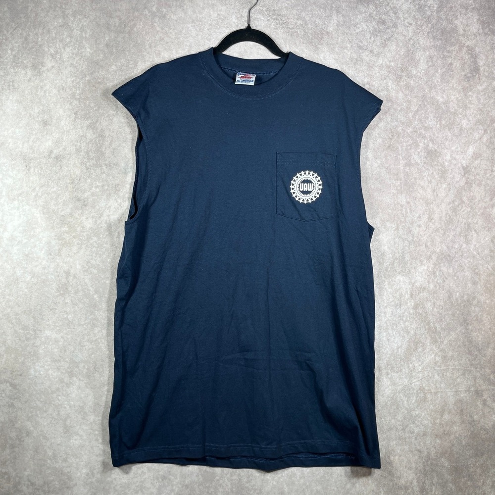 Vintage UAW All American Tank Top Mens XL Blue Sleeveless Training Crew Jensen